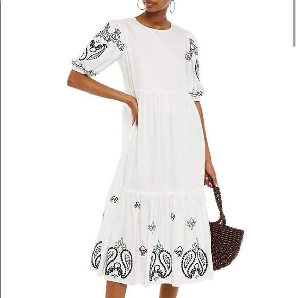 Tory Burch Embroidered Cotton Poplin Dress S Boho Peasant Vacation Tory Burch Embroidered Cotton Poplin Dress S Boho Peasant Vacation